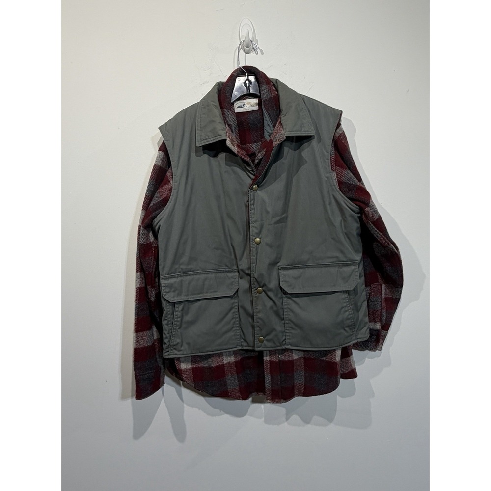 Winona Knits Mens L Burgundy Grey Wool Button Up Flannel Shirt & Reversible Vest